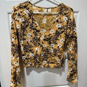 Roxy Mustard Floral Wrap Blouse